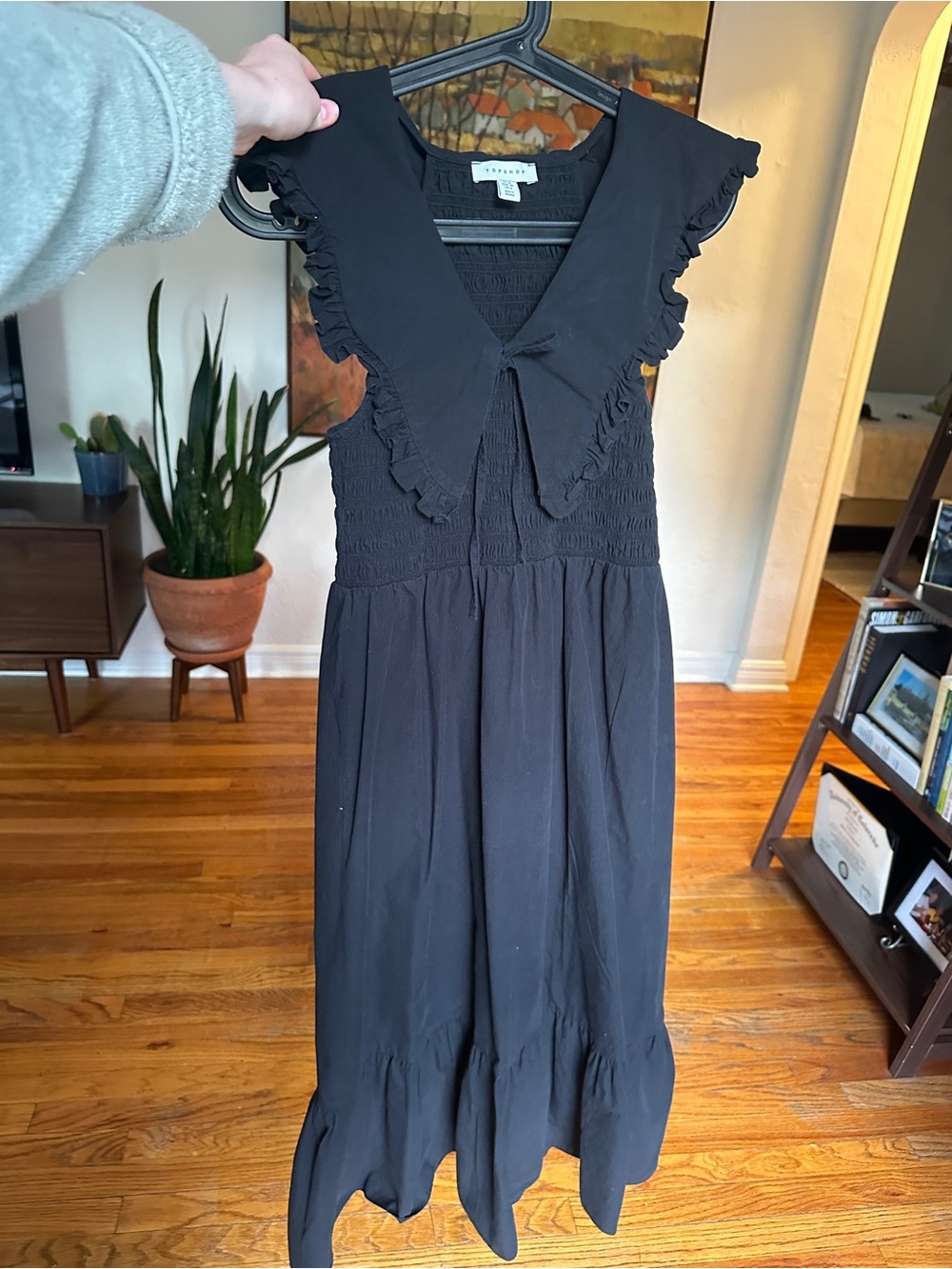 TOPSHOP black linen blend sleeveless maxi dress - size 6